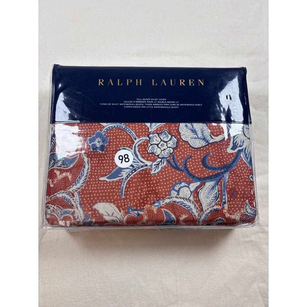 Ralph Lauren Mirabelle Full Queen Duvet Cover Orange Blue Floral Paisley Cotton